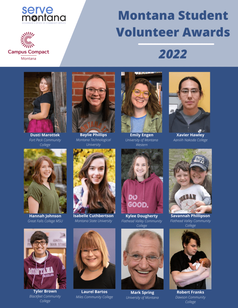 Photo of the 2022 Montana Student Volunteer Award winners.