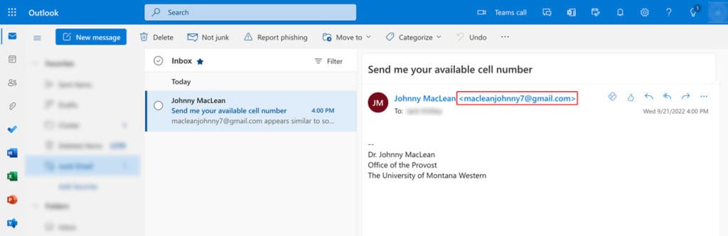Screenshot of a phishing email. The email is from a gmail account.